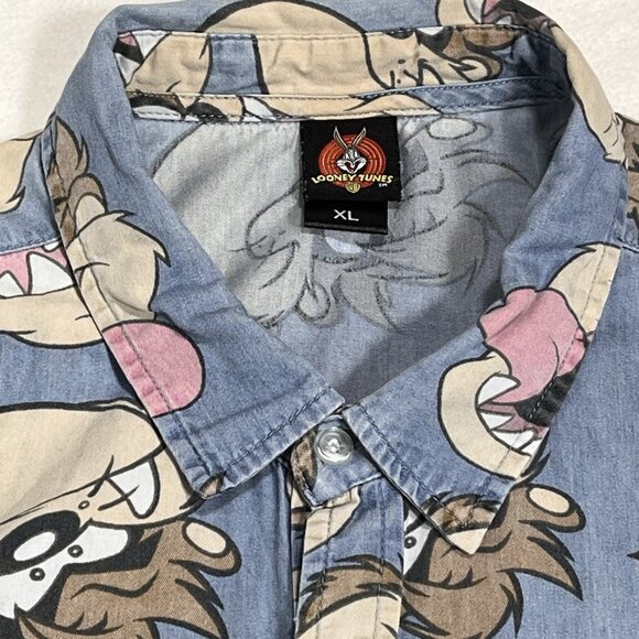 Looney Tunes Taz Button Up Shirt Mens XL All Over Print Warner Bros - Picture 6 of 15